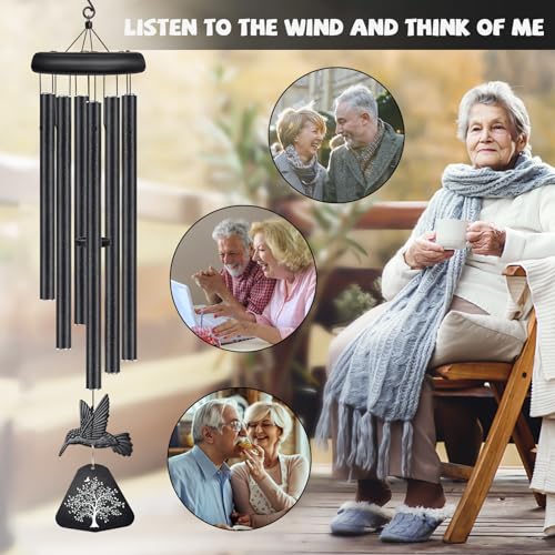 Sympathy Wind Chimes for Outside Deep Tone, Memorial Wind Chimes for Loss of Loved One Prime, Bereavement Condolence Remembrance Funeral Gifts for Grieving Friends Loss of Mother Father - size: C-Black Hummingbird