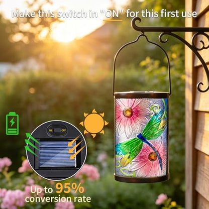MUMTOP Dragonfly Solar Lantern Outdoor Waterproof, Hanging Garden Light - color: Lavender