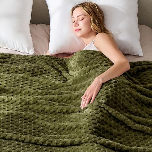 330GSM 3D Jacquard Throw Blanket for Couch, Olive Green, 50"x60" - color: Olive Green, size: Throw(50"x60")