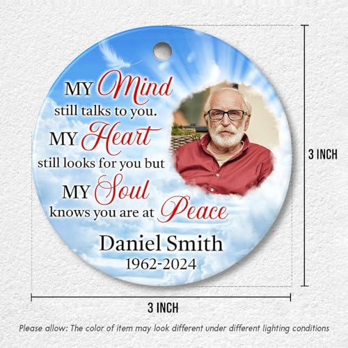 Personalized Memorial Ornaments Custom Photo Picture Ceramic Christmas Ornament in Loving Memory Xmas Tree Decorations Remembrance Sympathy Keepsake Bereavement Loss Loved Ones Gifts