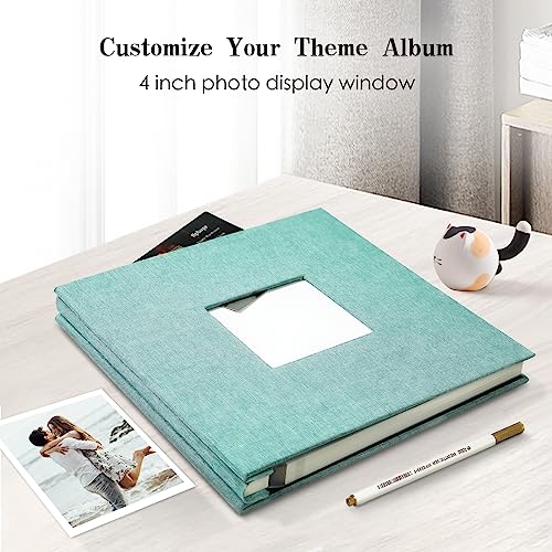 Spbapr Large Photo Album Self Adhesive 3x5 4x6 5x7 8x10 Pictures Magnetic Scrapbook 40 Blank Pages Linen Cover DIY Album with A Metal Pen Turquoise - color: Turquoise, size: 11''x10.6''40pages