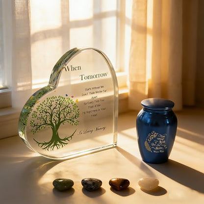 Tree of Life Small Urn,Crystal Heart Mini Urn with Blue Tiny Urn & Four Heart-Shaped Stones,Small Keepsake Urns for Human Ashes Memorial Urn for Mom/Dad's Ashes Tiny Cremation Sharing Urn