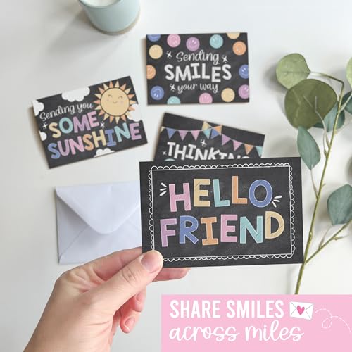 Hadley Designs Thinking of You Cards with Envelopes - 24 Hello Greeting Cards Thinking of You Card for Men & Women Bulk, Blank Encouragement Card for Kids, Just Because Cheerful Encouraging Notecards - style: Chalk Colorful