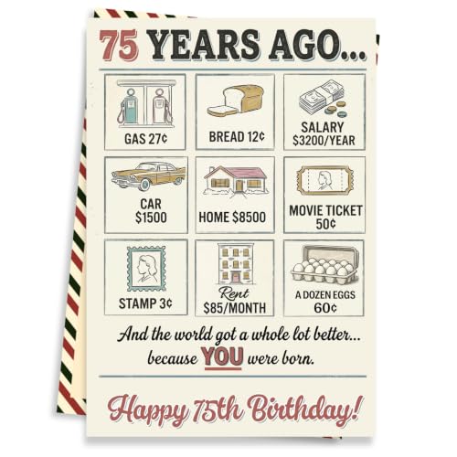 75th Birthday Card, 75th Birthday Cards for Women Men with Seal and Envelope, 75 Birthdayy Card for Mom Dad Grandma Grandpa Friend from Daughter Son Grandson Granddaughter - color: 75th
