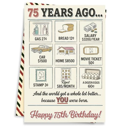 75th Birthday Card, 75th Birthday Cards for Women Men with Seal and Envelope, 75 Birthdayy Card for Mom Dad Grandma Grandpa Friend from Daughter Son Grandson Granddaughter - color: 75th