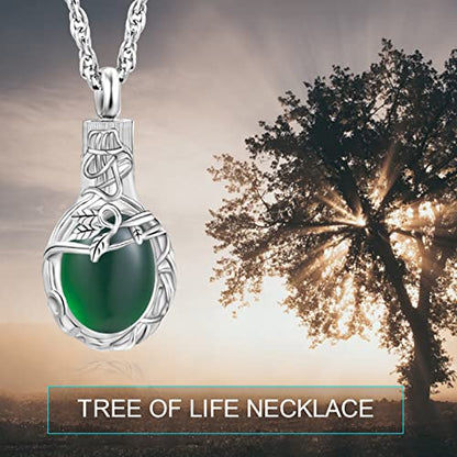 Gredstar Tree of Life Urn Necklace for Ashes, Birthstone Memorial Pendant | Teardrop Design, Love Symbol Detail, 12 Birthstone Colors, Stainless Steel, Ashes Holder, Funnel Kit Included - color: May