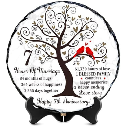 7th Copper Anniversary Slate Plaque - 7 Year Copper Wedding Rock Sign - Traditional Seven Years Marriage Celebration Gift for Husband Wife - color: 7th Wedding Anniversary