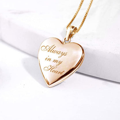 PicturesOnGold.com Personalized Always in My Heart Silver Or Gold Heart Locket Pendant Necklace Jewelry Gifts for Men & Women - 3/4 Inch X 3/4 Inch - Includes 18 inch Cable Chain - style: 14K Yellow Gold Filled - Locket Only