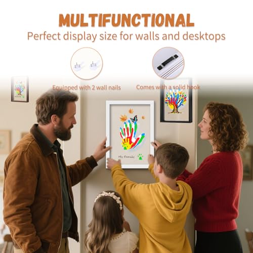 Family Handprint & Hand Casting Kit – DIY Craft Keepsake with Wooden Frame, Non-Toxic Paints, Baby Footprin Kit – Perfect Gifts for Grandparents, New Parents & Families (White, 4 Transparent Sheets) - color: White Frame, size: 4 Pages Acrylic Boards