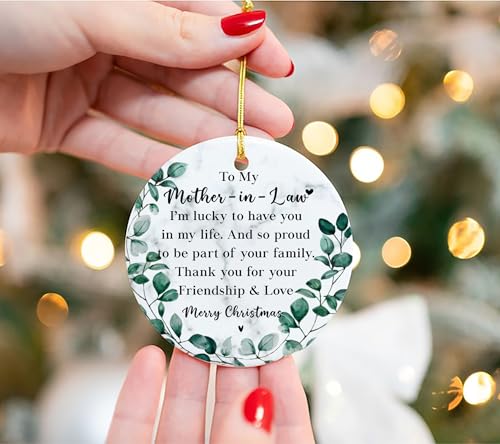 Mother in Law Christmas Ornament, Mother-in-Law Two-Sides Printed Ornament from Daughter in Law & Son in Law, Holiday Keepsake for Xmas Tree - color: Mother in Law