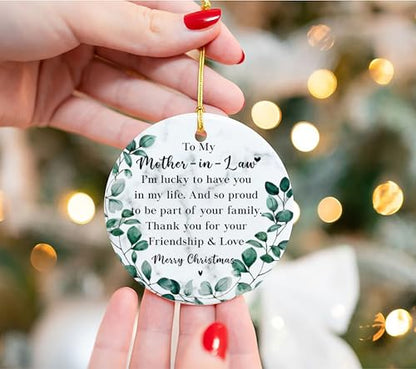 Mother in Law Christmas Ornament, Mother-in-Law Two-Sides Printed Ornament from Daughter in Law & Son in Law, Holiday Keepsake for Xmas Tree - color: Mother in Law