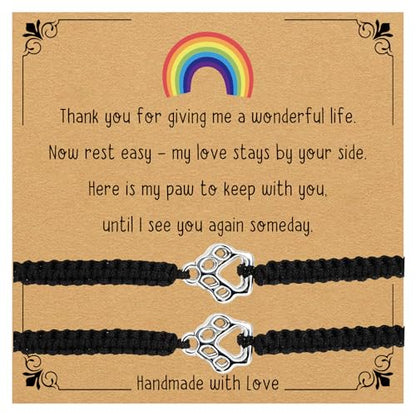Aelciyue Pet Memorial Mothers Day Birthday Xmas Valentines Day Gifts for Loss Of Cats Dogs Mom Dad Paw Print Gifts Bracelets - style: Black Rope-2Pcs-02