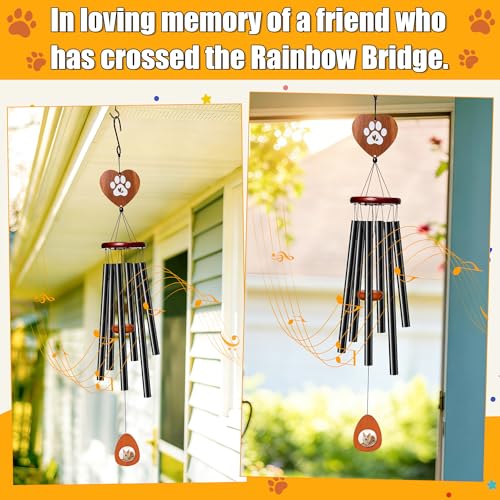 Dog Memorial Wind Chimes - 36'' Pet Memorial Gift with Wooden Base, Pawprint Ornament & Keychain, Sympathy Bereavement Gift for Loss of Pet, Remembrance for Garden Patio