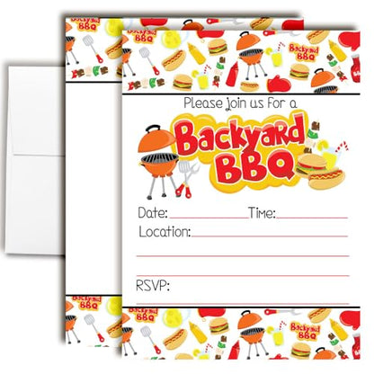 Amanda Creation Backyard BBQ Party Fill In Invitations set of 20 with envelopes. Perfect for Summer parties, graduation, family reunions, barbeques and more… - style: Backyard BBQ