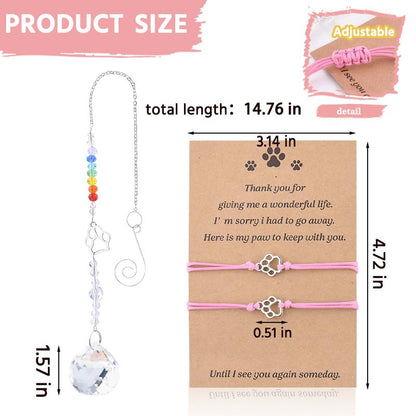 Sisadodo Rainbow Bridge Dog Memorial Gifts for Loss of Dogs Cats Rainbow Bridge Bracelet Keychains Paw Crystal Sun Catcher - color: pink