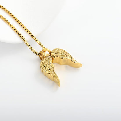 Guardian Wings Memorial Necklace for Ashes – Gold Angel Wing Cremation Pendant for Loved One