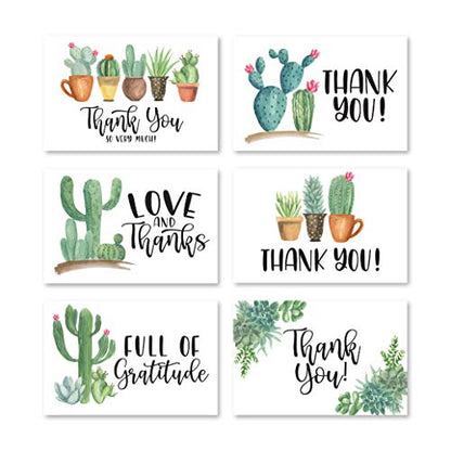 24 Bulk Thank You Cards with Envelopes Blank Cute Thank You Cards | Cactus 6 x 4 Appreciation Card Birthdays, Baby Shower, Teacher, Small Business, Party Guests, Coworkers & Holidays - color: Succulent