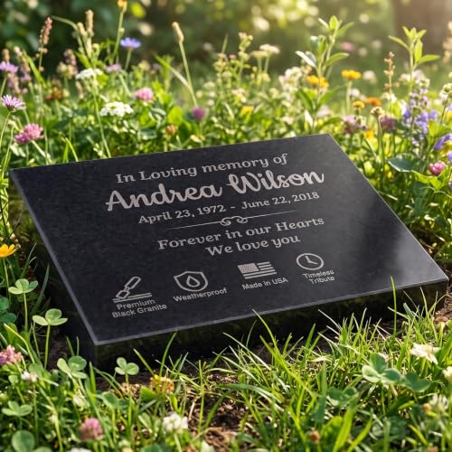 PlaqueMaker Grave Markers for Cemetery Headstone Granite - size: 8 x 4 x 1"