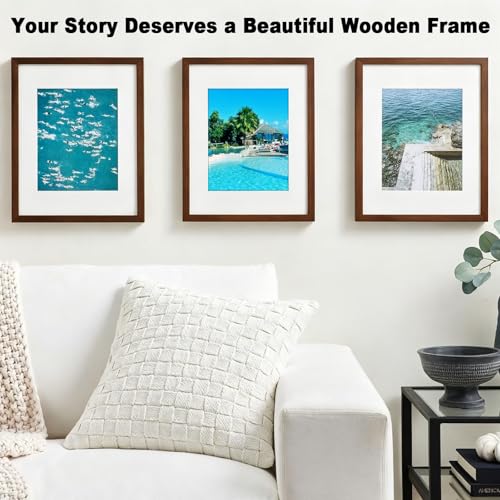 RPJC 11x14 Solid Wood Picture Frame Real Glass Cover Brown - color: Brown, size: 11x14 mat 8x10