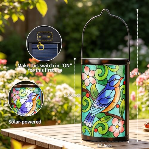 MUMTOP Bluebird Glass Solar Lantern Outdoor Waterproof Hanging Garden Light - color: Bluebird
