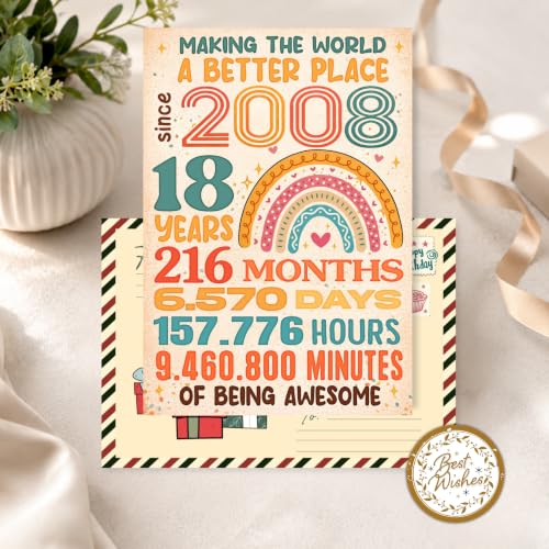 18th Birthday Card, 18 Birthday Card for Girl Boy with Seal and Envelope, Funny 18th Birthdayy Cards for Daughter Granddaughter Son Grandson Friend Sister Brother - color: 18th