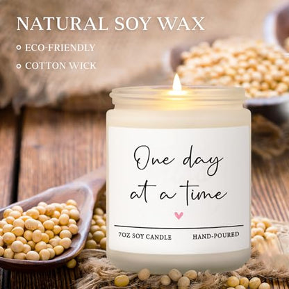 Get Well Gifts for Women Men, Thinking of You Gift-One Day at A Time Candle | Lavender Scented 7oz, Inspirational Breast Cancer Care Present, Encouragement Sympathy Bereavement Christmas Gift