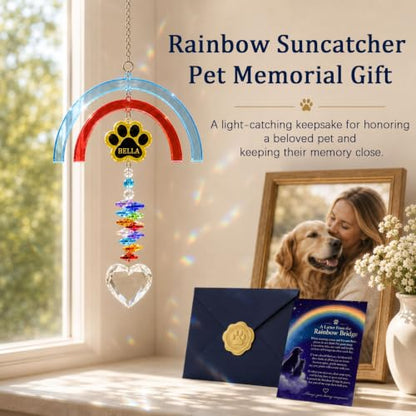 Rainbow Bridge Pet Memorial Gift for Loss of Dog, Paw Print Suncatcher