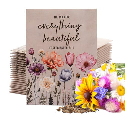 He Makes Everything Beautiful - Pollinator Wildflower Mix Seed Packets - 25 Seed Packs - Perfect Eco-Friendly Gift for Gardeners & Friends - Non GMO Seeds