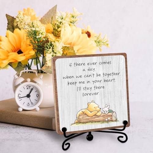 Winnie Friendship Quotes Desk Decor, Heartwarming Gift for Women Men Bestie | Farewell Leaving Gifts for Friends Sister Coworkers, Friendship Keepsake Wood Plaque for Home Office Table Shelf - style: Stay there forever