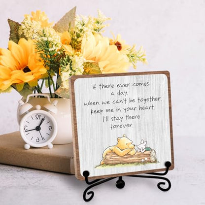 Winnie Friendship Quotes Desk Decor, Heartwarming Gift for Women Men Bestie | Farewell Leaving Gifts for Friends Sister Coworkers, Friendship Keepsake Wood Plaque for Home Office Table Shelf - style: Stay there forever