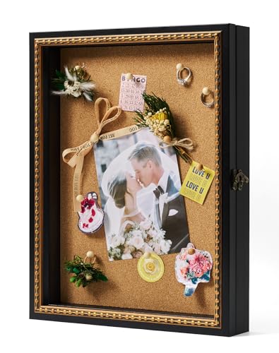 Vintage 12x16 Shadow Box Frame for Memorabilia Keepsakes, Black | Deep Memory Display Case for 3D Keepsakes, Home Office Decor, Baby Shower, Wedding, Anniversary and Graduation Gift - color: Black, size: 12x16"