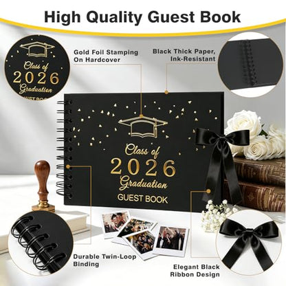 Graduation Guest Book 2026 - Class of 2026 Graduation Party Guest Sign and Photo in Book Memory, Scrapbook for High School Senior Nights Favor, College Grad Gifts, 6 x 8 Inch(Black)