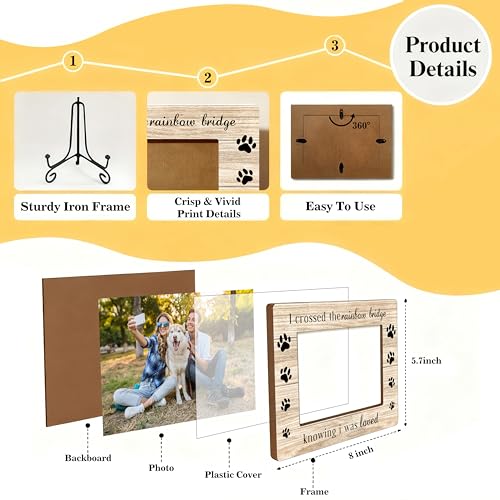 Pet Dog Memorial Picture Frame with Iron Stand, Sympathy Gifts for Loss of Dogs Cats, Wooden Dog Memory Picture Frame for Tabletop or Desk Decor - style: Dog-A