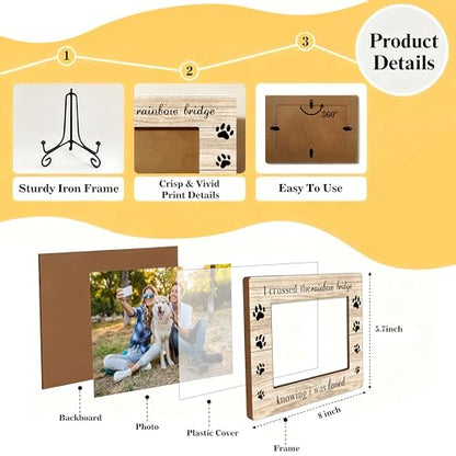 Pet Dog Memorial Picture Frame with Iron Stand, Sympathy Gifts for Loss of Dogs Cats, Wooden Dog Memory Picture Frame for Tabletop or Desk Decor - style: Dog-A