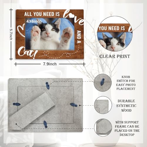 Cat Wooden Picture Frame, All You Need is Love and A Cat, Loss Sympathy Gift for Dog Cats Lovers Owners, Cats Memorial Picture Frame, Pet Memorial Gifts, Christmas Gift 7.9 * 5.7inches - color: Style 8