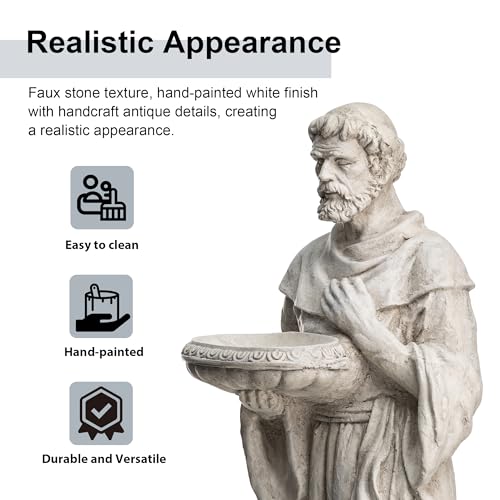 Glitzhome St. Francis Garden Statue with Birdfeeder MGO Outdoor Decoration, 32.75" H, Concrete Gray - style: St. Francis with Birdfeeder