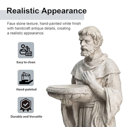 Glitzhome St. Francis Garden Statue with Birdfeeder MGO Outdoor Decoration, 32.75" H, Concrete Gray - style: St. Francis with Birdfeeder