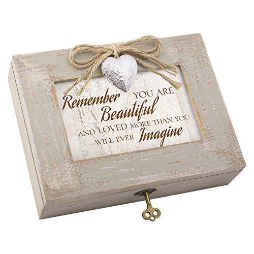 Cottage Garden You are Beautiful and Loved Ivory Distressed Jewelry Music Box Plays You Light Up My Life
