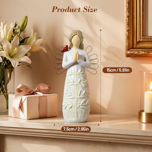 Emibele Praying Angel Cardinal Figurine Sympathy Gift for Loss of Loved One | Hand-Painted Resin Sculpted Figure with Red Cardinal & Tree of Life, Sympathy Angel Figurines Statues Decor, Memorial Gift - style: Praying Angel