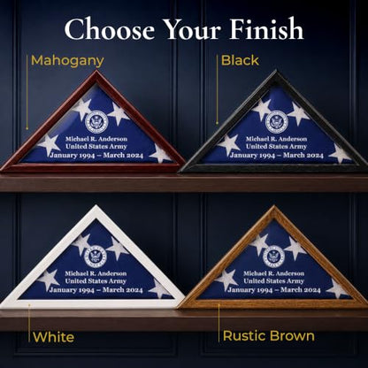 Personalized Flag Display Case for 5' x 9.5' Flag – All Military Branches Available, Veteran Memorial Display Case with Glass Front - size: Mahogany