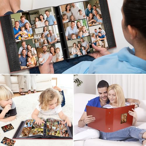 Aevdor Large Capacity 4x6 Photo Album, 1000 Photos, Leather Cover, Brown | 3 Horizontal + 2 Vertical per Side, Acid-Free Black Inner Pages, Front Display Window, Family, Wedding & Everyday Photos - color: Brown