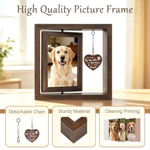 CHILDLION Pet Memorial Photo Frame, 4x6 Double Sided Rotating Pet Gifts, Unique Pet Loss Gifts for Loss of Dog, Wooden Memorial Ornament for Home Garden Decoration