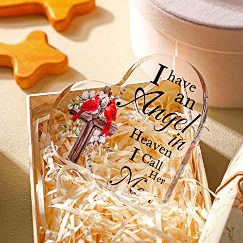 Karenhi 4 Inch Red Cardinal Memorial Gift Loss of Mom | Sympathy Bereavement for Memory of Mother, Angel in Heaven Acrylic Table Decor with Wooden Cross Design, Home Display - size: 4 Inch, style: Cross