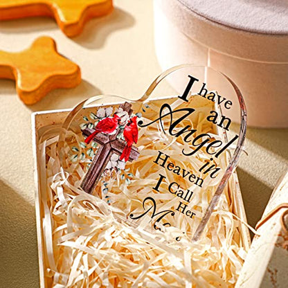 Karenhi 4 Inch Red Cardinal Memorial Gift Loss of Mom | Sympathy Bereavement for Memory of Mother, Angel in Heaven Acrylic Table Decor with Wooden Cross Design, Home Display - size: 4 Inch, style: Cross