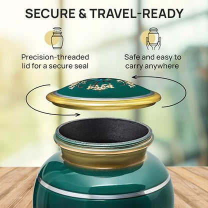 Remoria Cremation Urns for Human Ashes, Large Adult Green Hummingbird Urn | Funeral Urn for Female & Male, 185 Cu In, Gift Box and Velvet Bag Included - color: Green