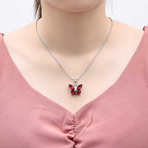constantlife Cremation Jewelry for Ashes, Crystal Stone Butterfly Shape Stainless Steel Pendant Urn Necklace Keepsake for Women - color: Red