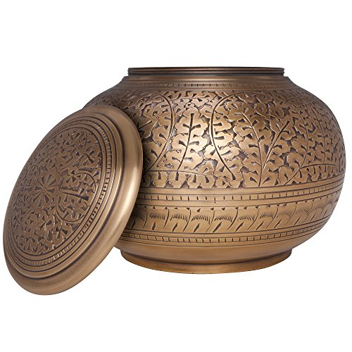 Antique Bronze Brass Cremation Urn - Low Profile Vignette Model fremation urn for Human Ashes - Suitable for Cemetery Burial or Niche - Large Size fits Remains of Adults up to 180 lbs