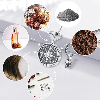 Compass Necklace for Women Men 925 Sterling Silver Pendant Urn Necklaces for Ashes Picture Locket Necklace Anchor Necklace Viking Necklace Crystals CZ Moonstone Abalone Shell Turquoise Compass Jewelry - color: T-L-Compass Urn Necklace, style: Urn Necklace