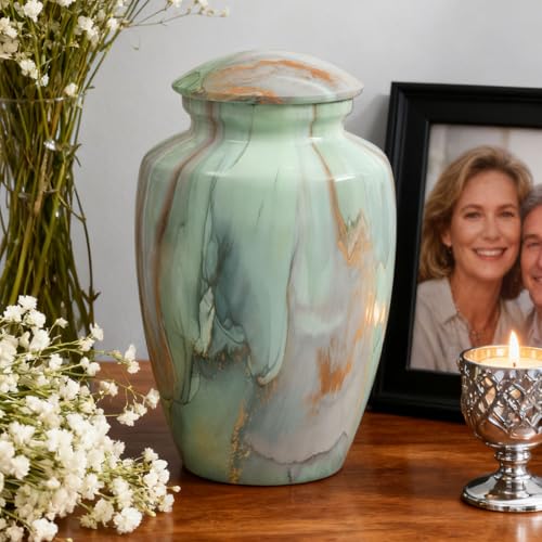 Green Marble Finish Cremation Urn for Ashes Adult Male Female - size: Large,Green Marble Finish