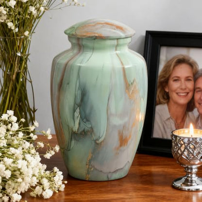 Green Marble Finish Cremation Urn for Ashes Adult Male Female - size: Large,Green Marble Finish